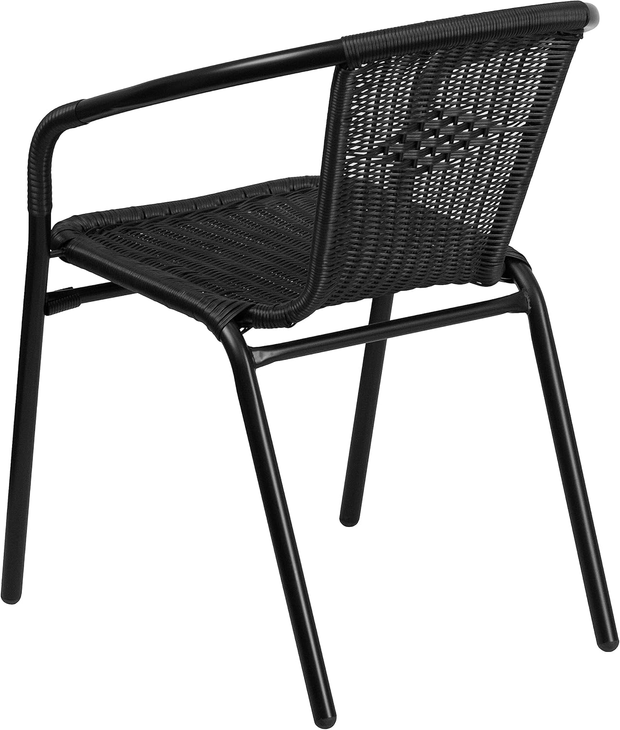 Set of 2 Commercial Stackable Rattan Chairs with Arms – Indoor & Outdoor Black Wicker Restaurant Patio Dining Seating