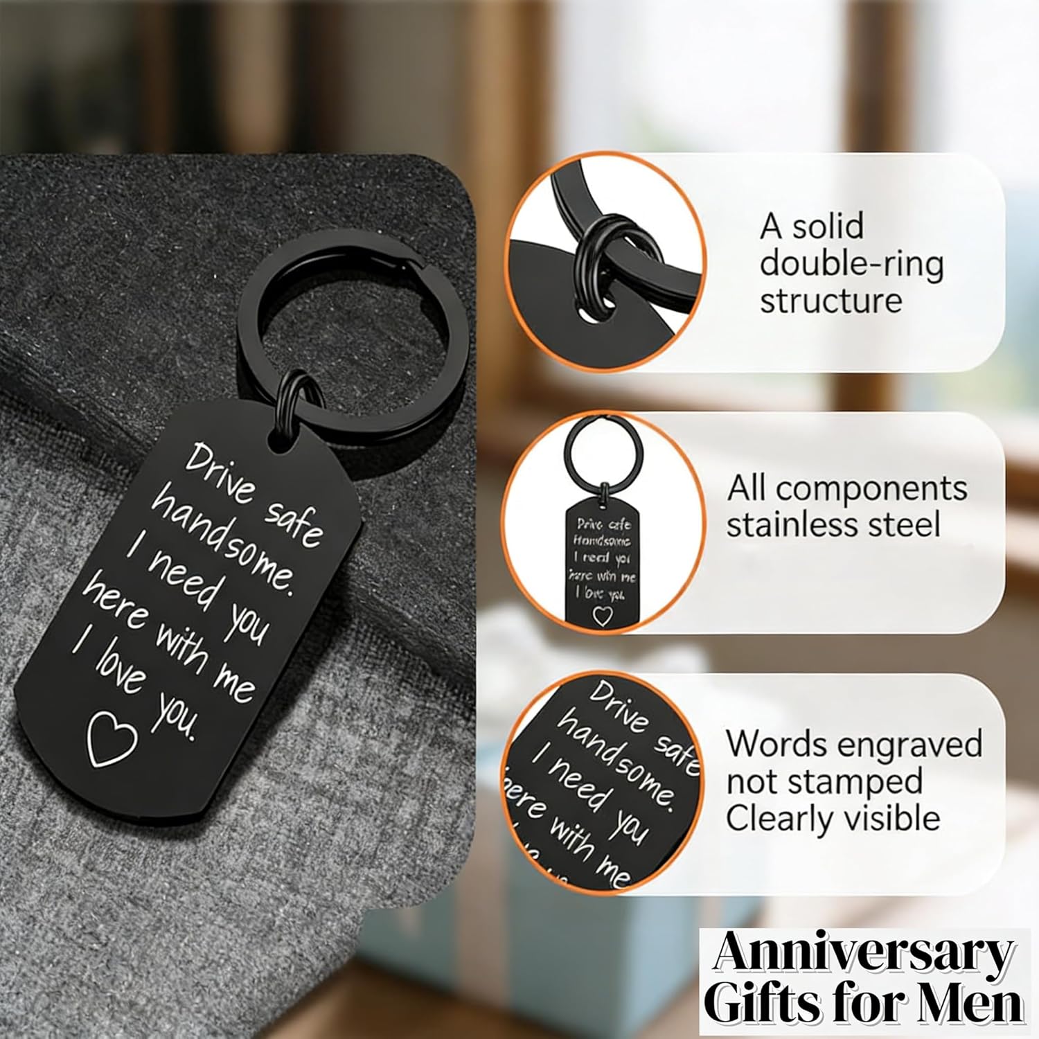 Drive Safe Keychain for Boyfriend – Engraved 'I Need You Here With Me' Keyring Gift for Him, Husband, Fiance - Romantic Anniversary, Birthday or Valentine’s Day Surprise