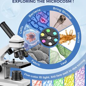 PalliPartners 100X-2000X Compound Microscope with Dual LED Lights, Complete 52-Piece STEM Lab Kit with Slides & Phone Adapter for Students, Adults, and School Science Education