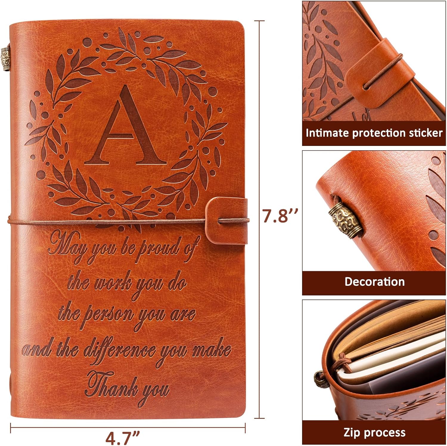Monogrammed Leather Journal for Women - Personalized Initial Notebook with 'Make a Difference' Engraving - Premium PU Leather Notebook Gift for Employees, Teachers, Nurses & Bosses