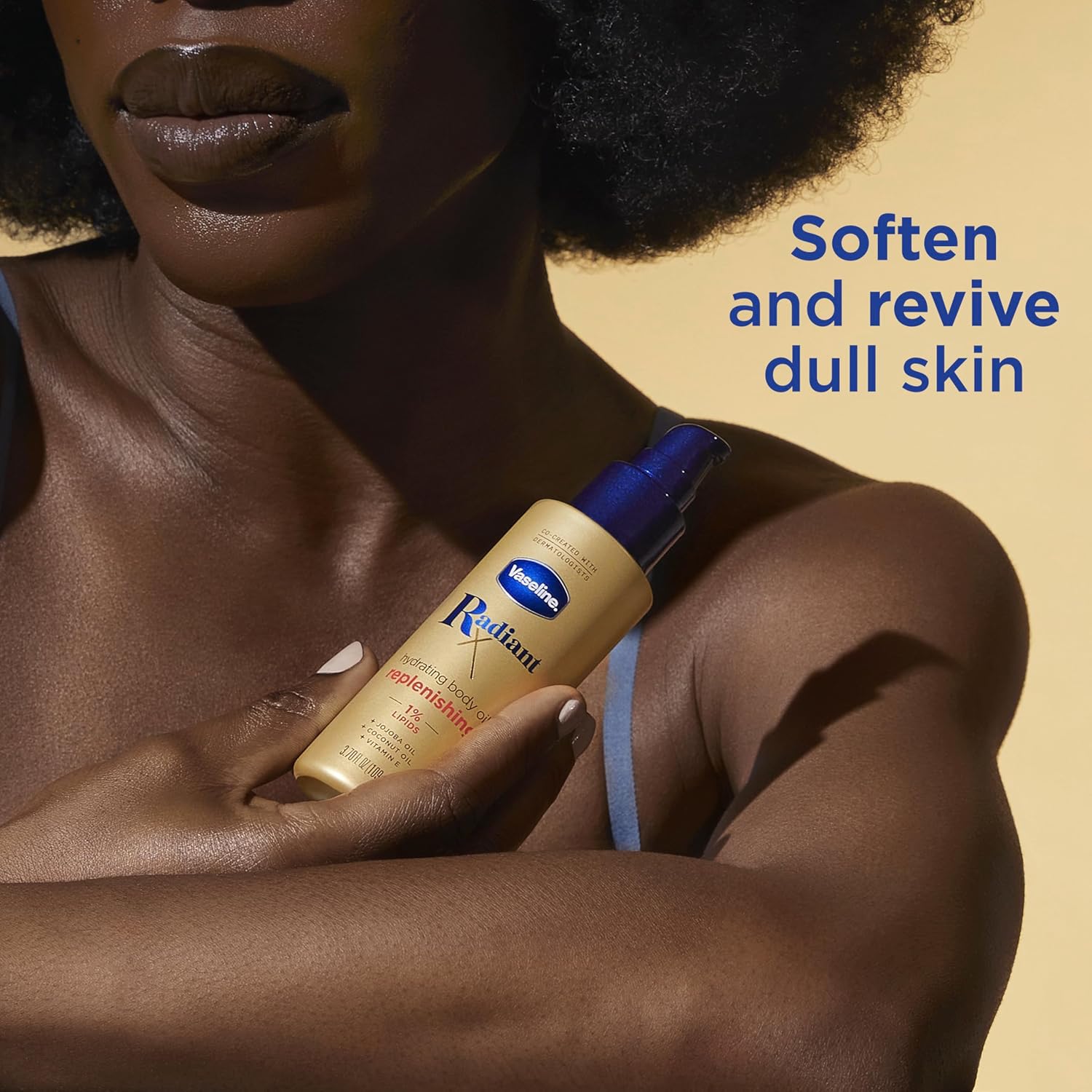 Vaseline Radiant X Replenishing Body Oil with 1% Lipids – Fast-Absorbing Glow Treatment for Dry Skin with Jojoba, Coconut Oil & Vitamin E (3.7 oz)
