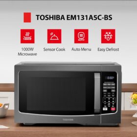 Toshiba 1.2 Cu. Ft. 1000W Countertop Microwave Oven with Smart Humidity Sensor, Easy Clean Interior, and Mute Function - Black Stainless Steel (EM131A5C-BS)