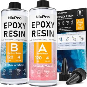 Nicpro 8oz Crystal Clear Epoxy Resin Kit – Food Grade, Self-Leveling Formula for DIY Art, Casting, Jewelry Making & Table Coating