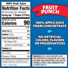 Capri Sun 100% Juice Fruit Punch Blend - No Added Sugar, 6 Fl Oz Pouches (Pack of 40, 4 Boxes of 10) - All Natural Ingredients, Perfect for Kids & On-The-Go