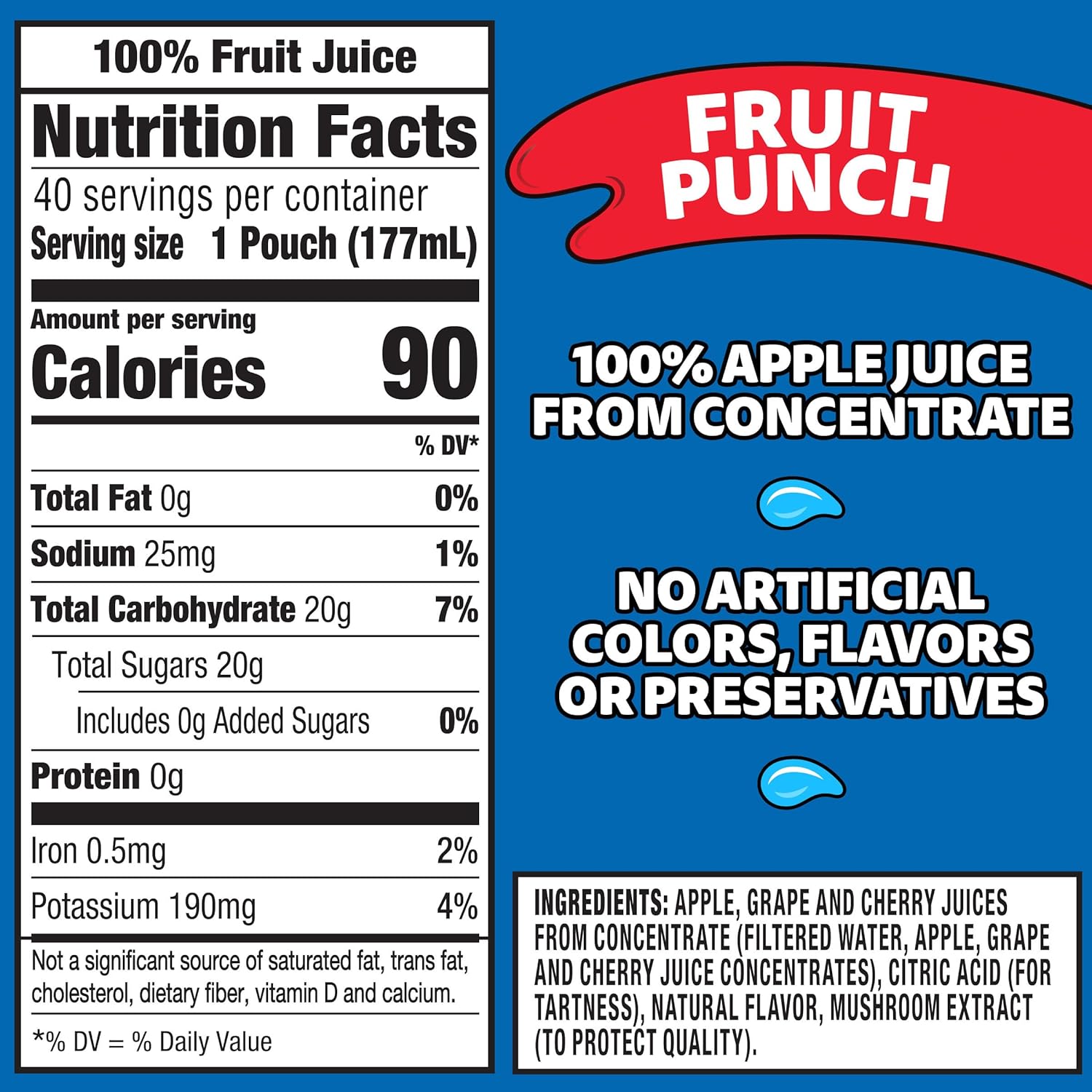 Capri Sun 100% Juice Fruit Punch Blend - No Added Sugar, 6 Fl Oz Pouches (Pack of 40, 4 Boxes of 10) - All Natural Ingredients, Perfect for Kids & On-The-Go