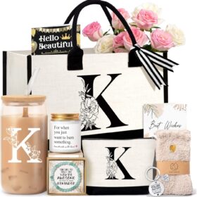 Monogrammed Canvas Tote Bag for Women – Personalized Birthday Gift for Teachers, Moms & Wives – Large Utility Work Handbag with Initial