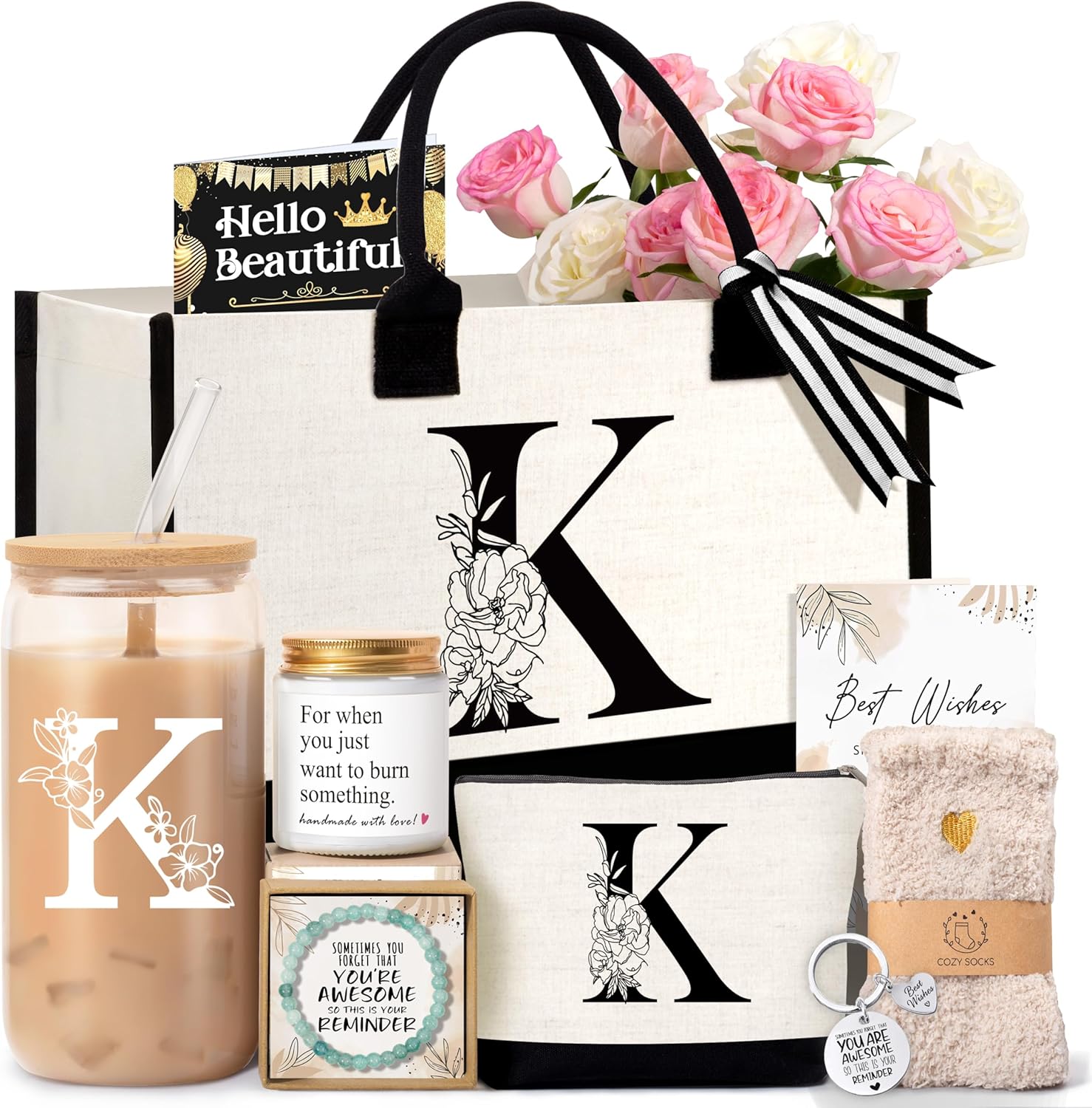 Monogrammed Canvas Tote Bag for Women – Personalized Birthday Gift for Teachers, Moms & Wives – Large Utility Work Handbag with Initial