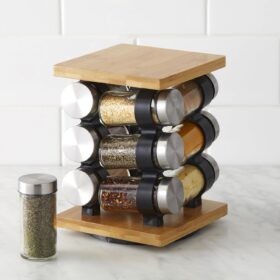 Davis & Waddell Romano 12-Piece Rotating Bamboo Spice Rack Set with Glass Jars