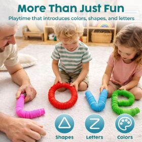 BUNMO Large Pop Tubes Sensory Toys – 4 Pack Colorful Connecting Fidgets for Fine Motor Skills & Creative STEM Play