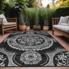 Medallion Outdoor Rug 8x10 - Washable, Waterproof & Non-Shedding Patio, Porch & Indoor Area Rug (Black, 8' x 10')