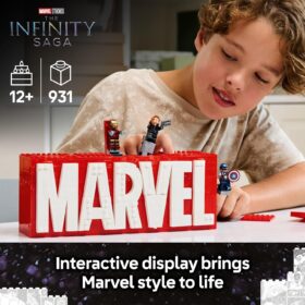 LEGO Marvel 76313: Iconic Marvel Logo & Avengers Minifigure Set – Interactive Building Kit with Hulk, Thor & Iron Man – Kids Display Toy