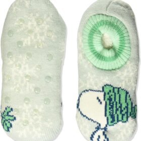 Peanuts Women's Snoopy Holiday Plush Faux Fur Cuffed Slipper Socks with Cushioned Foam Sole