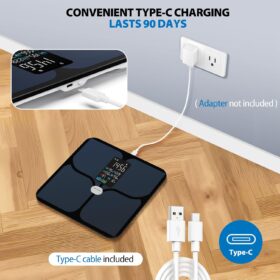 ABLEGRID Smart Body Fat Scale - Rechargeable Digital Bathroom Weight Scale with Large Color Display, 16 Essential Metrics (Heart Rate, BMI, Body Water), 400lb Capacity, Baby Mode, Bluetooth & APP Sync