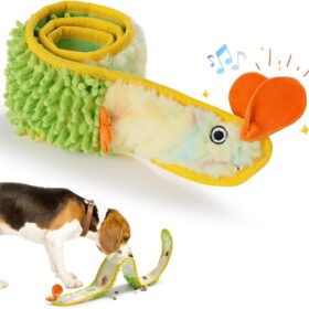 Nocciola EEL Squeaky Dog Toy - Stuffing-Free Crinkle Plush for Tug of War, Interactive Puzzle Toy for Large, Medium & Small Breeds (Yellow)