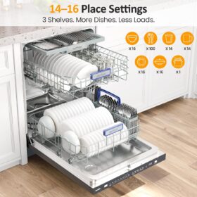 24 Inch Built-in Dishwasher - Stainless Steel, 16 Place Settings, Ultra-Quiet 49 dB, Energy Star Certified with 8 Wash Cycles