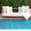 Fab Habitat Cancun Outdoor Rug - 5' x 8' Turquoise & Moss Green Striped Patio Mat - Waterproof, Recycled Plastic & Reversible