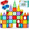 FNJO 100-Piece Magnetic Tiles Building Blocks Set – STEM Learning Construction Toys with Car Bases & Idea Book – Educational Gifts for Toddlers & Kids Ages 3+