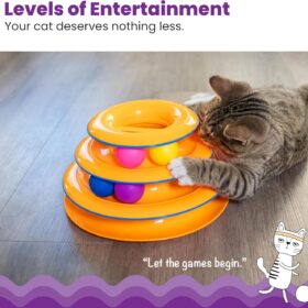 Catstages Tower of Tracks Interactive Cat Toy – 3-Tier Ball Track with 6 Spinning Balls for Indoor Kitty Exercise & Enrichment