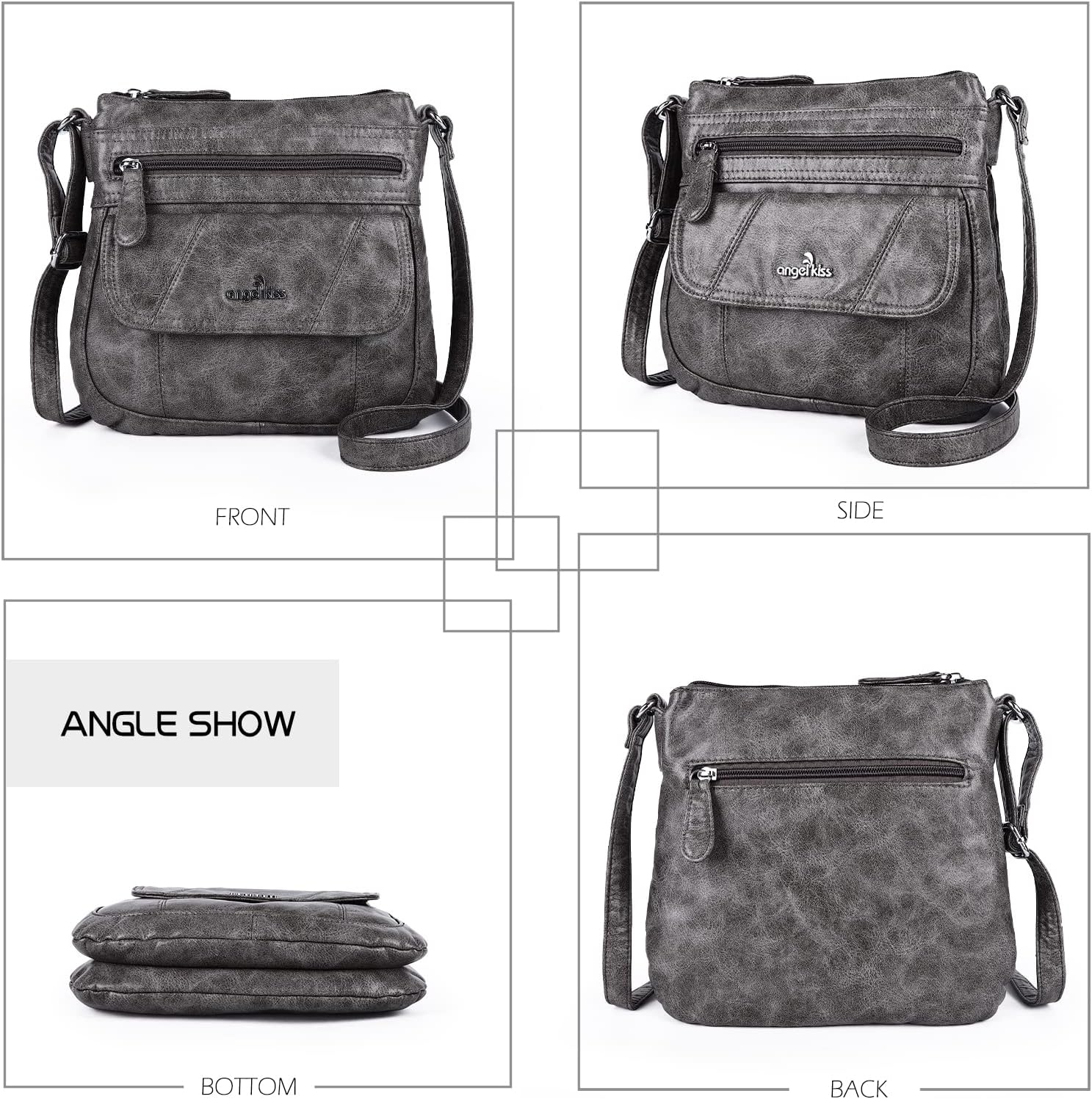 Angel Kiss Women's Crossbody Bag - Premium PU Leather Shoulder Purse with Adjustable Strap