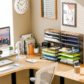 Simple Trending 7-Tier Mesh File Organizer – Adjustable Vertical Desktop Shelf Unit for Office, Home & School Document Storage (Black)