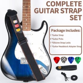 WOGOD Premium Adjustable Guitar Strap with Pick Holder – Universal Cotton Leather Strap for Acoustic, Electric & Bass Guitars