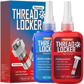 Nanoxa Threadlocker 2-Pack: Blue (Medium) & Red (High Strength) Anaerobic Thread Lock Adhesive for Nuts, Bolts, and Metal Fasteners - Removable & Permanent Formula (50ml x 2)