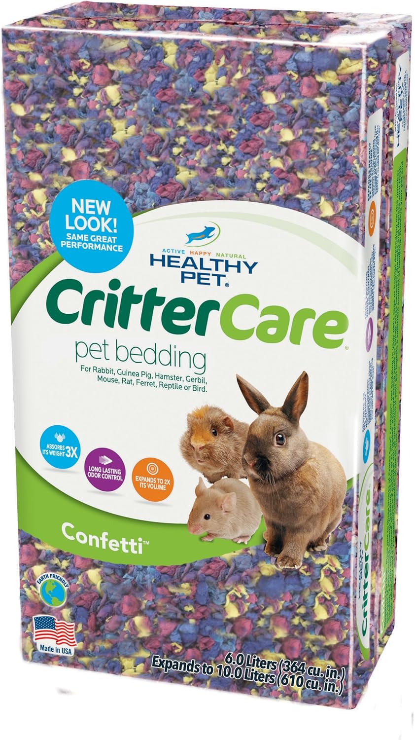 Critter Care Confetti Small Animal Bedding - 10 Liter Natural Paper Litter, Super Absorbent & Odor Control for Hamsters, Guinea Pigs, Rabbits & Ferrets
