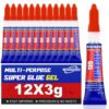 12-Pack Super Glue Gel Single-Use Tubes – Instant Strong Adhesive for Plastic, Wood, Metal, & DIY Crafts – Quick-Dry Thick Formula