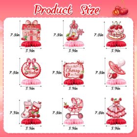 She's the Cherry on Top Baby Shower Decorations - 9Pcs Cherry Theme Honeycomb Centerpieces & Table Toppers for Girls Party
