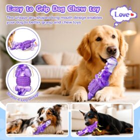 Indestructible Dog Chew Toy for Aggressive Chewers - Squeaky Durable Nylon & Rubber Crocodile for Dental Care, Anxiety Relief & Heavy Biting - Large, Medium, Small Dogs (Purple)