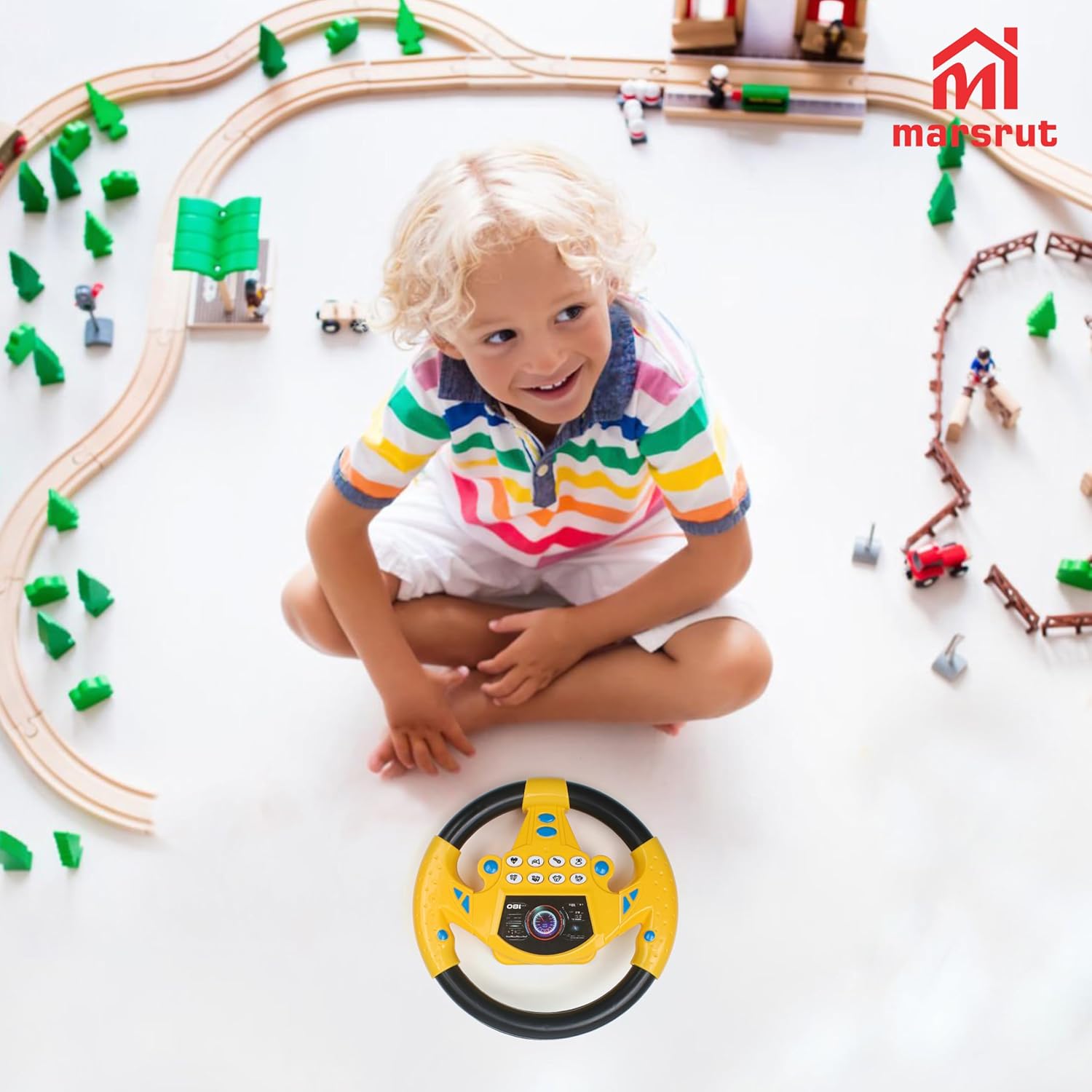 Kids Toy Steering Wheel - Yellow Electronic Driving Simulator with Realistic Sounds, Lights & Horn - Educational Interactive Toy for Toddlers & Children 3+ Years