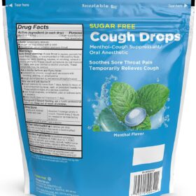 Amazon Basic Care Sugar Free Menthol Cough Drops - 140 Count Bag for Sore Throat Relief & Diabetic Support