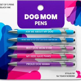 Dog Mom Gifts Pen Set – 5-Piece Novelty Ballpoint & Stylus Pens with Hilarious Quotes – Cute Office Accessories for Women, Veterinary Techs, & Dog Lovers
