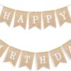 Uniwish Boho Burlap Happy Birthday Banner – Rustic Jute Swallowtail Bunting Decor for Men, Women & Kids – 2-in-1 Reusable Party Flag Sign