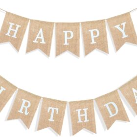 Uniwish Boho Burlap Happy Birthday Banner – Rustic Jute Swallowtail Bunting Decor for Men, Women & Kids – 2-in-1 Reusable Party Flag Sign