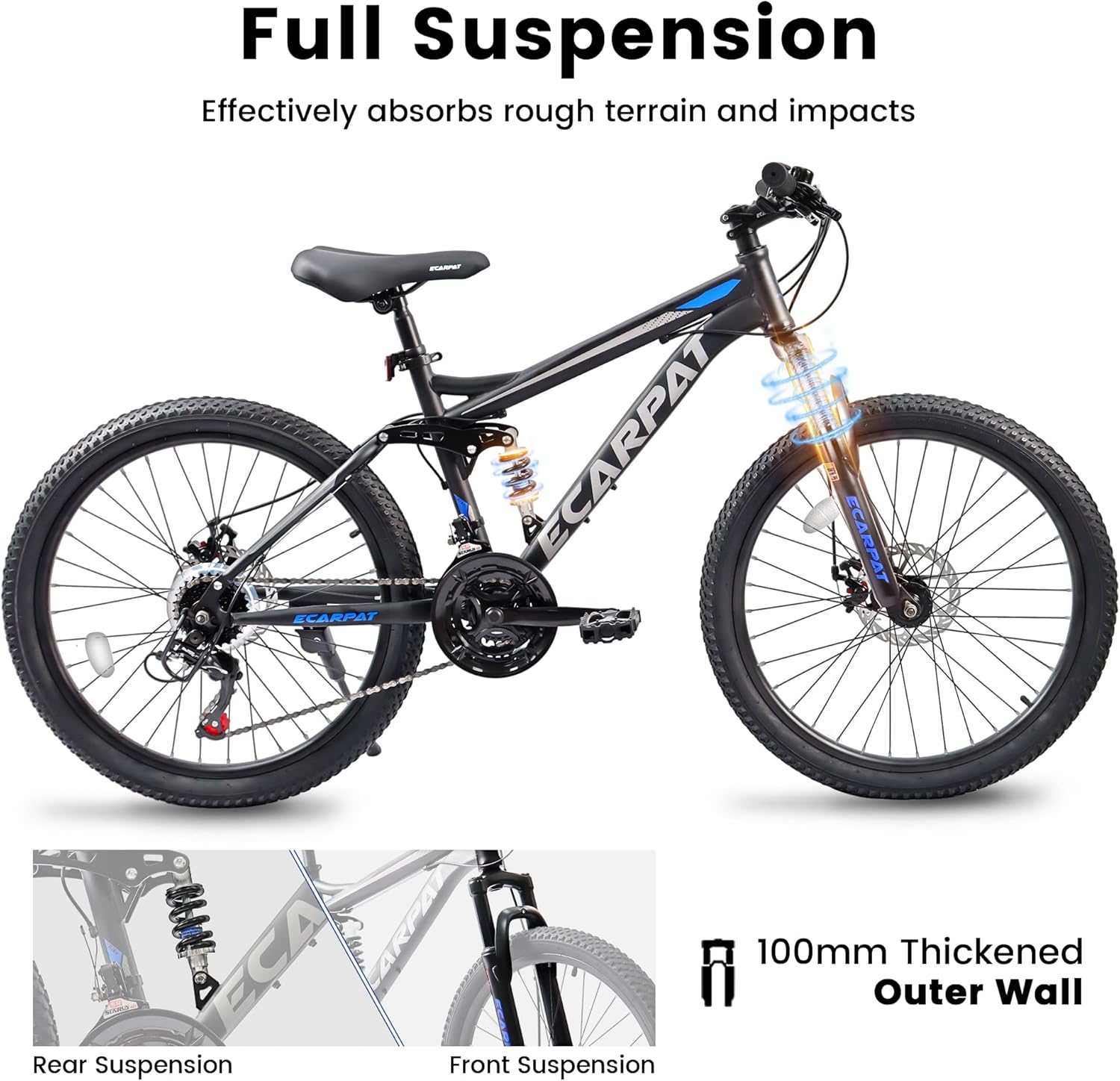 High-Performance Mountain Bike with Full Suspension – 21-Speed Shimano-Style Shifter, Carbon Steel Frame, and Mechanical Disc Brakes for Trail & Off-Road Adventures