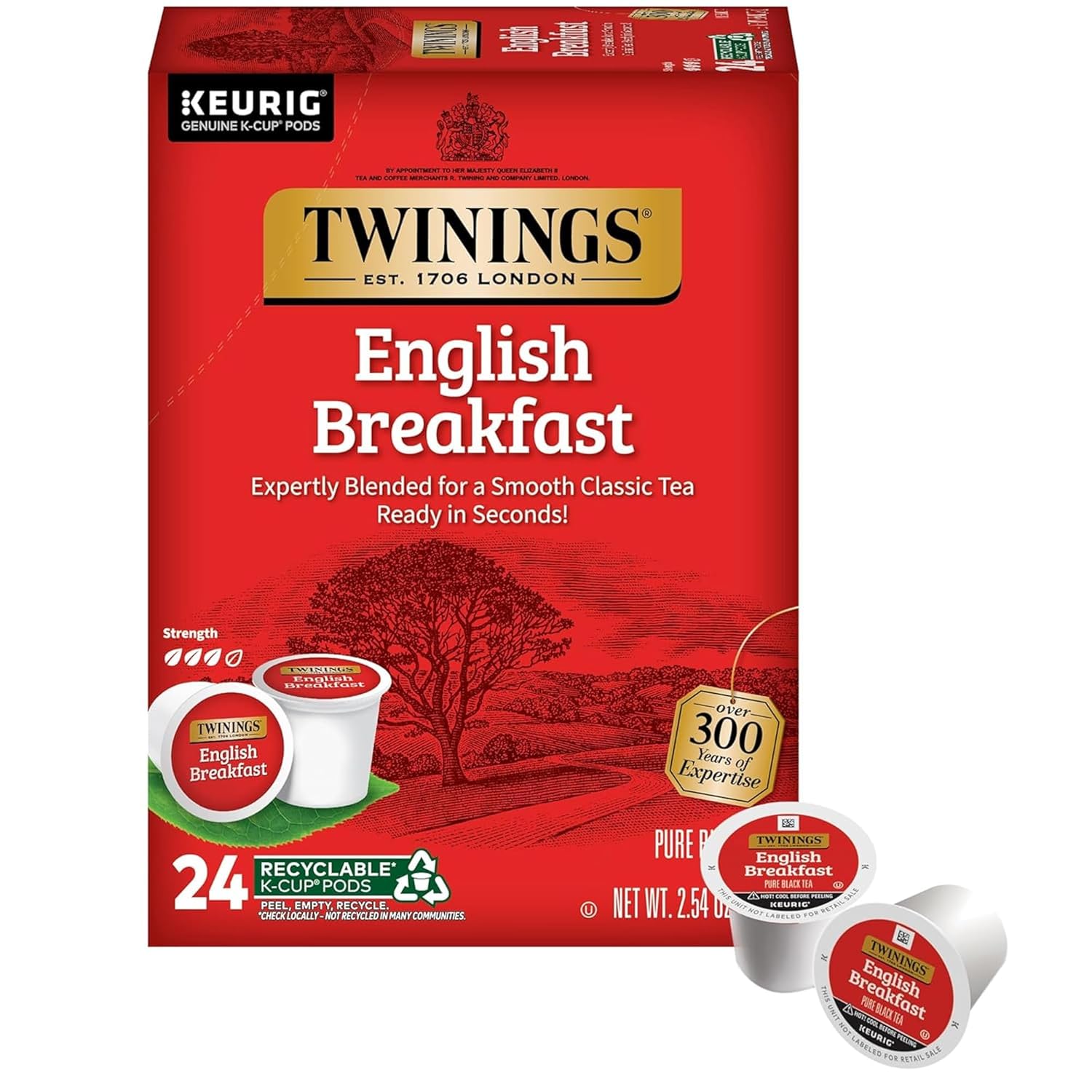 Twinings English Breakfast Black Tea K-Cup Pods for Keurig Brewers | 24 Count | Smooth, Full-Bodied Blend for Hot or Iced Tea