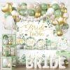 cocomigo 320 PCS Sage Green Bridal Shower Decorations - Complete Party Kit with Backdrop, Balloon Arch, & Tableware for 25 Guests