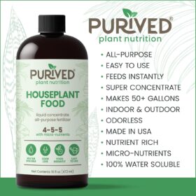 Purived All-Purpose Liquid Plant Food (16 oz) - Concentrated Indoor Fertilizer Makes 50 Gallons - Odorless, Groundwater Safe, Made in USA
