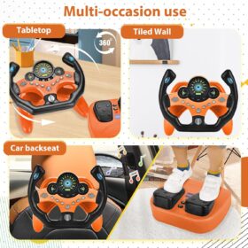 RedCrab Kids Steering Wheel Toy – Interactive Driving Simulator with Turn Signals, Brake & Gas Pedals, Lights and Music – Educational Seat Toy for Toddlers (Orange)