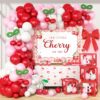 Cherry Baby Shower Decorations for Girls - 142pc 'Our Little Cherry On Top' Party Supplies with Balloon Arch, Backdrop & Decor Boxes