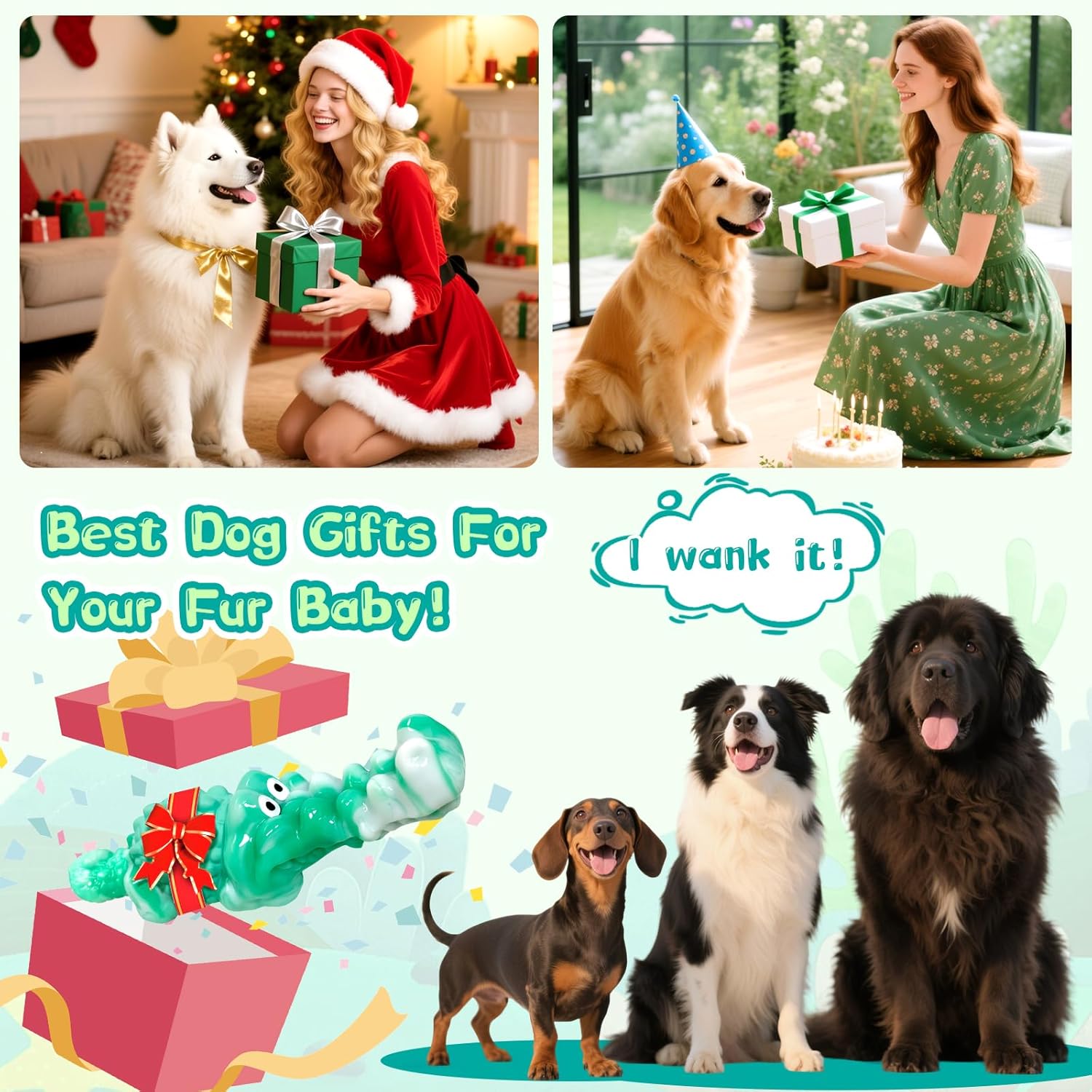 BellaWagg Tough Squeaky Alligator Dog Toy – Durable Nylon & Rubber Chew Toy for Aggressive Chewers – Teeth Cleaning, Stress Relief & Interactive Play for Medium to Large Breeds