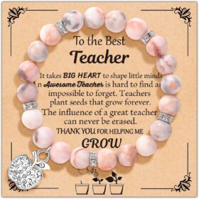 Teacher Gifts for Women - Natural Stone Beaded Bracelet with Inspirational Message Card - Meaningful Appreciation Gift for Educators, Mentors & Coaches