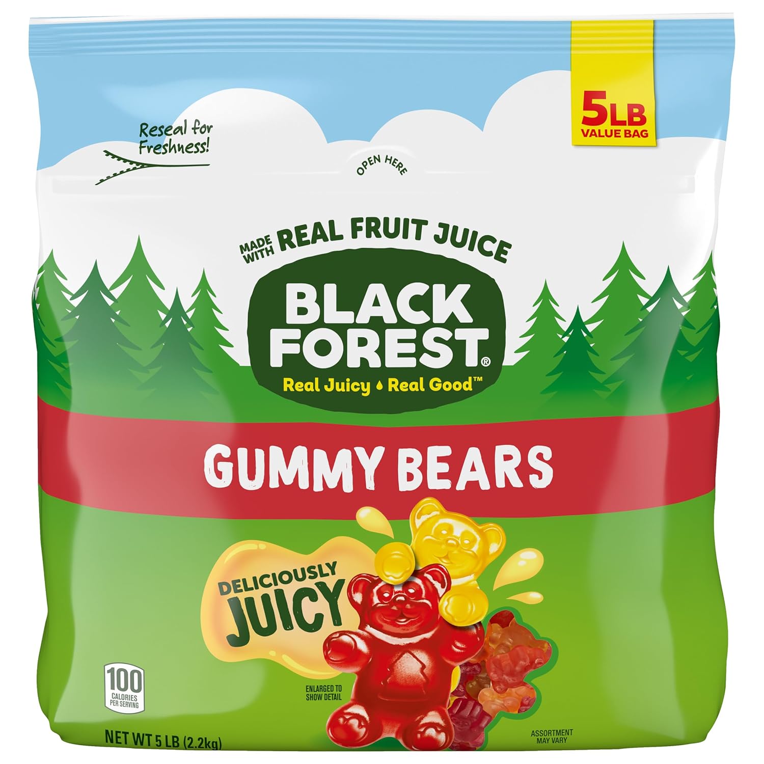 Black Forest Gummy Bears - 5 lb Bulk Bag of Soft & Juicy Candy with Real Fruit Juice