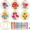 ZOIIWA 6-Count Spring Flower Embroidery Kit – Complete DIY Cross Stitch Sewing Set with Hoops, Thread, and Patterns for Beginners & Kids