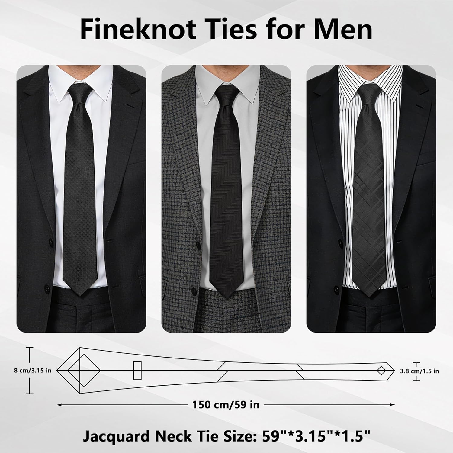 Fineknot Men's 3-Piece Jacquard Tie Set – Classic Plaid, Paisley & Striped Formal Neckties for Business & Weddings