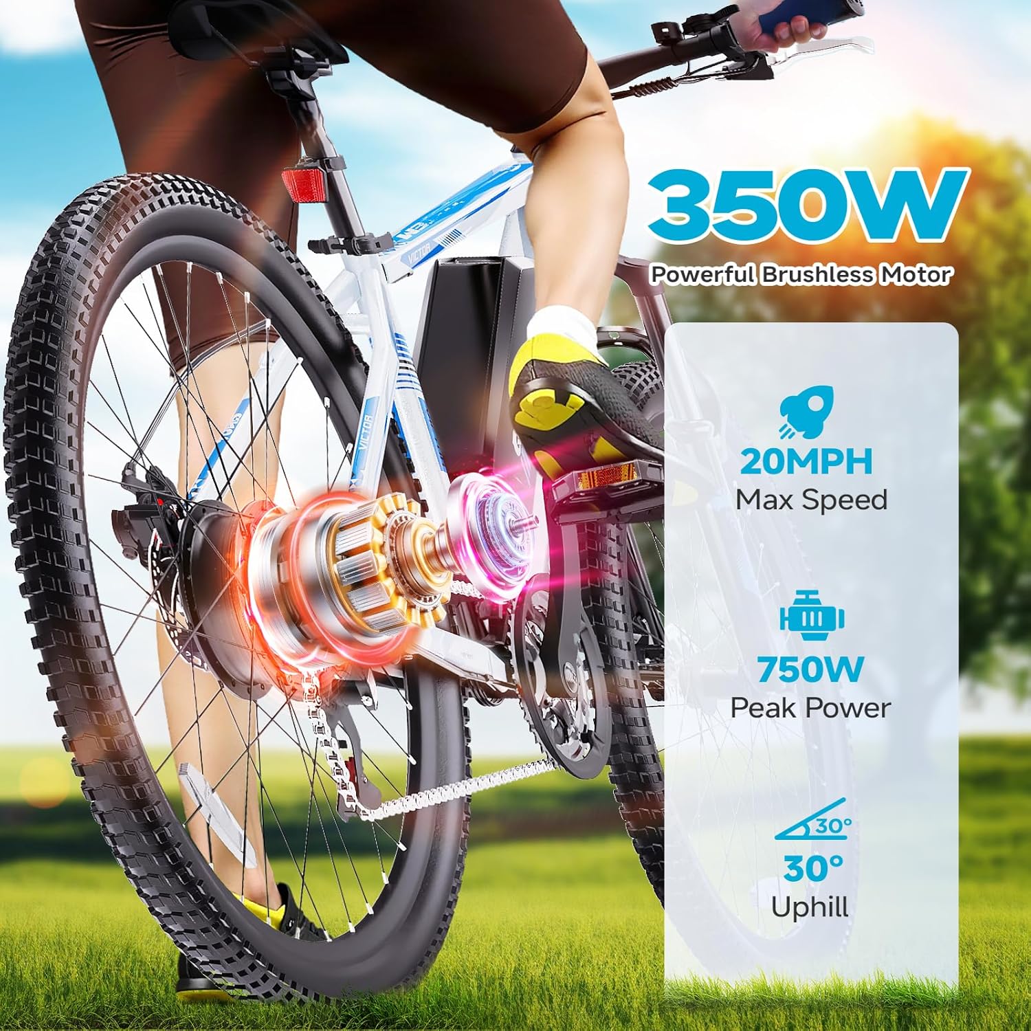 Victor 26" Electric Bike for Adults & Teens - 350W UL 2849 Certified E-MTB with 36V Battery, 21-Speed Gears, and Dual Disc Brakes