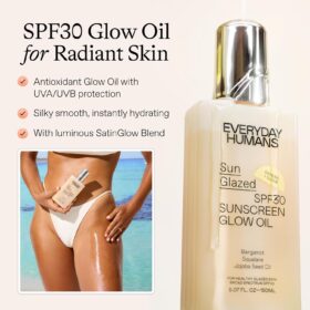 Everyday Humans Sun Glazed SPF 30 Sheer Body Glow Oil | Hydrating Non-Sticky Shimmering Sunscreen with Gold Mica, Squalane & Jojoba | Broad Spectrum UVA/UVB Protection (5.1 Fl Oz)
