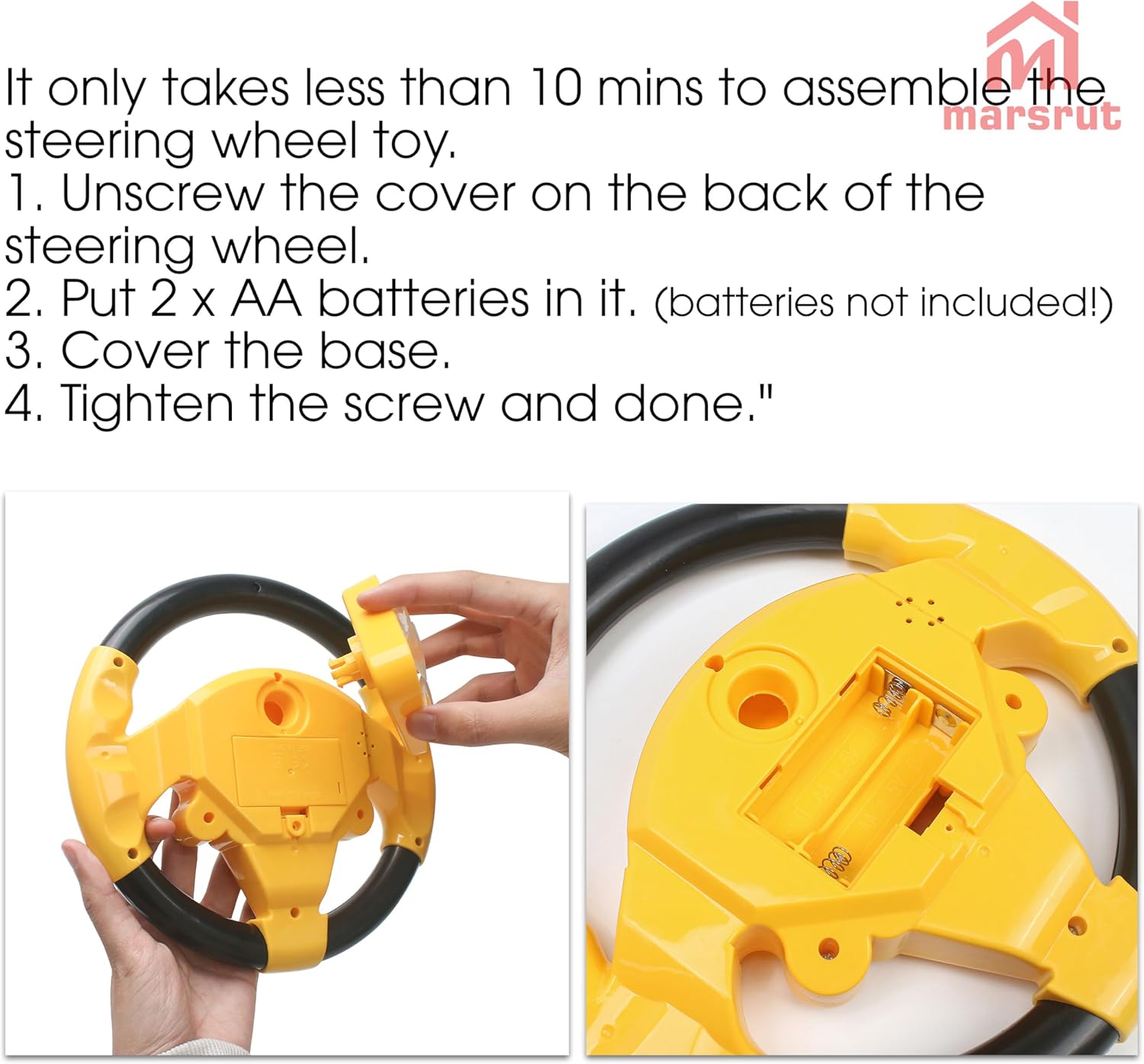 Kids Toy Steering Wheel - Yellow Electronic Driving Simulator with Realistic Sounds, Lights & Horn - Educational Interactive Toy for Toddlers & Children 3+ Years