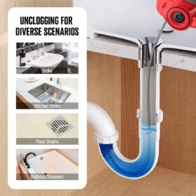 POPULO 20V Cordless Drain Auger with 25Ft Auto-Feed Cable, 2.0Ah Battery & LED Light - Professional Plumbing Snake for Kitchen, Bath & Shower Clogs (3/4"-2")